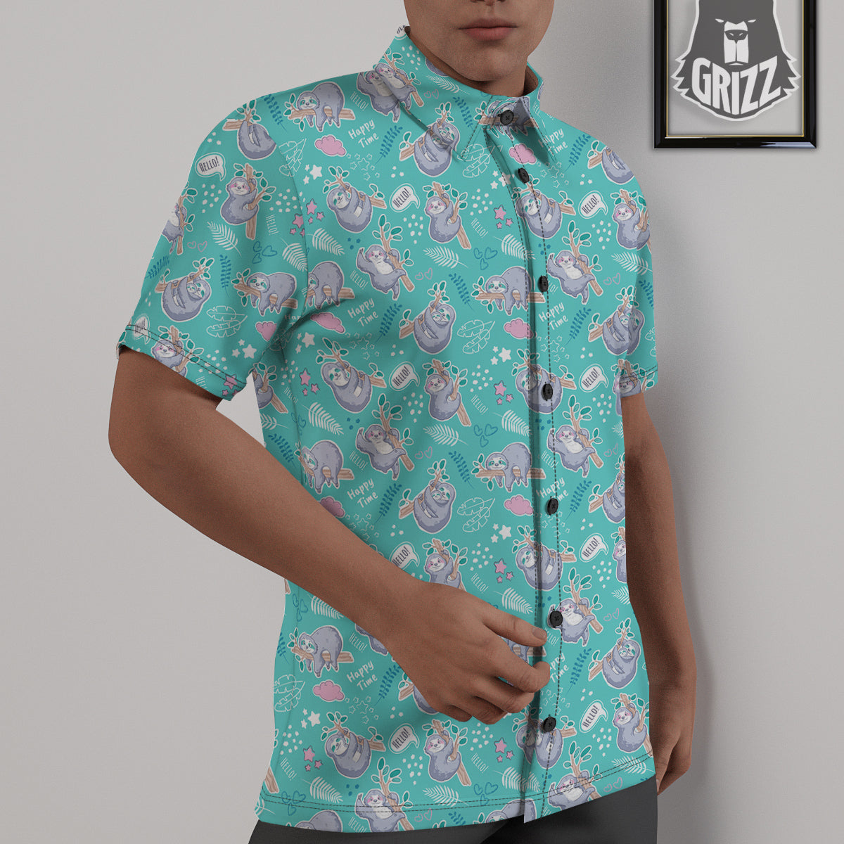Sloth Cute Print Pattern Untucked Shirts-grizzshop