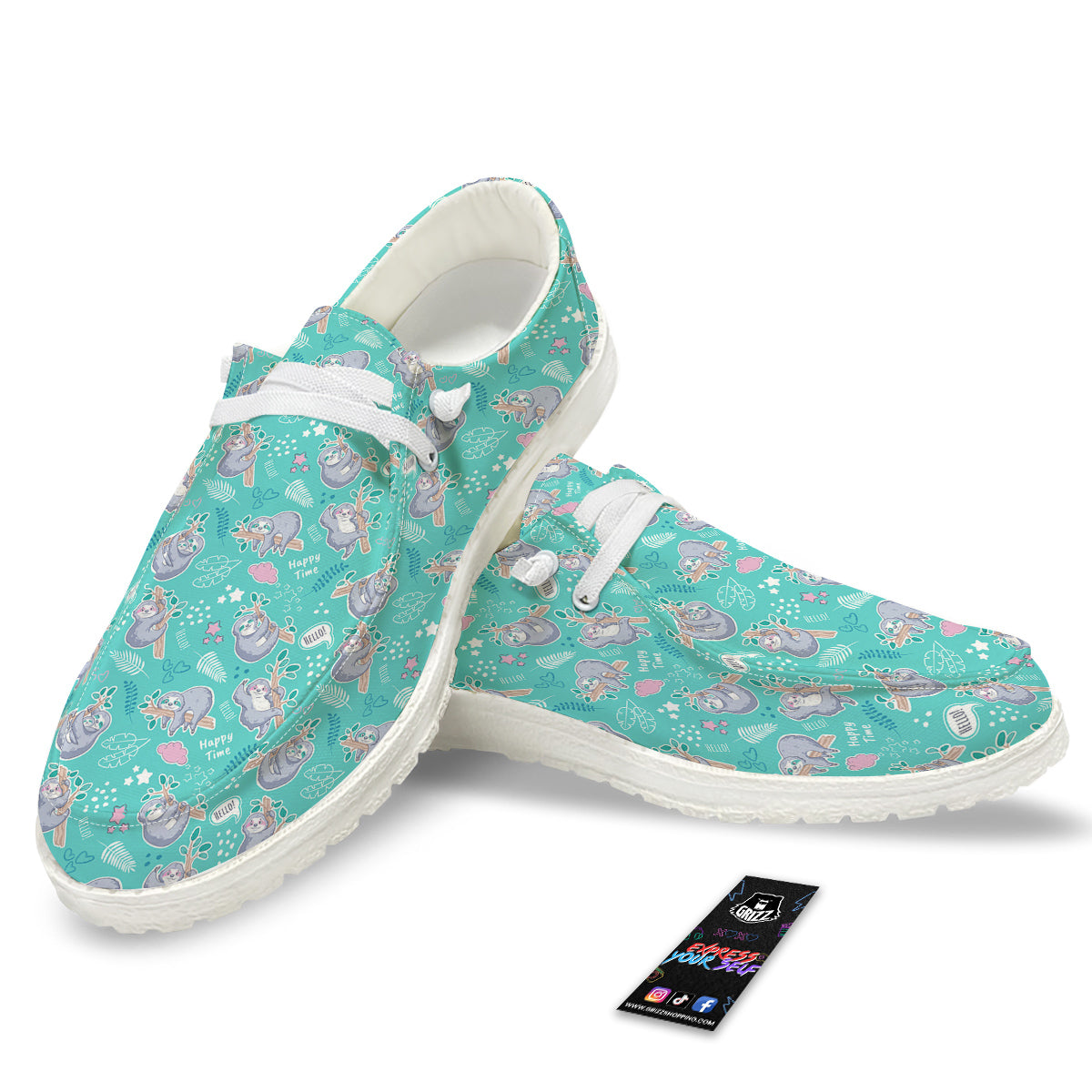 Sloth Cute Print Pattern White Loafers-grizzshop