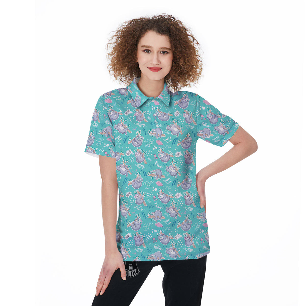 Sloth Cute Print Pattern Women's Golf Shirts-grizzshop
