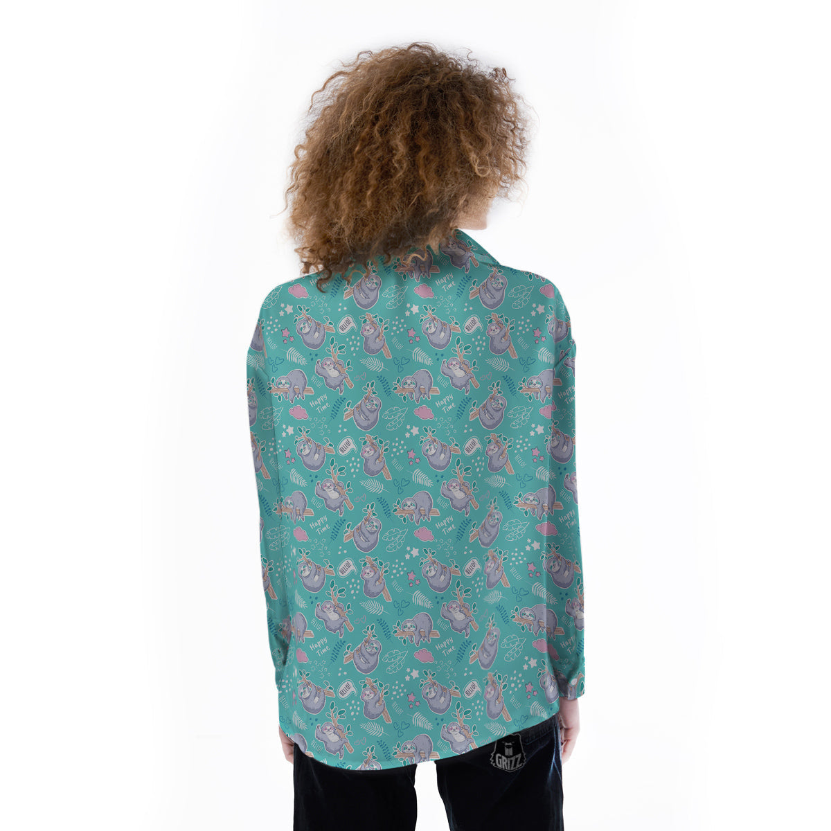 Sloth Cute Print Pattern Women's Long Sleeve Shirts-grizzshop