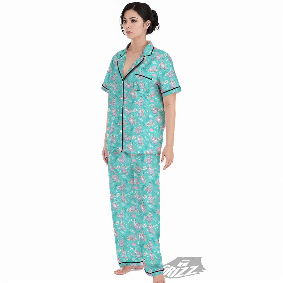 Sloth Cute Print Pattern Women's Pajamas Set-grizzshop