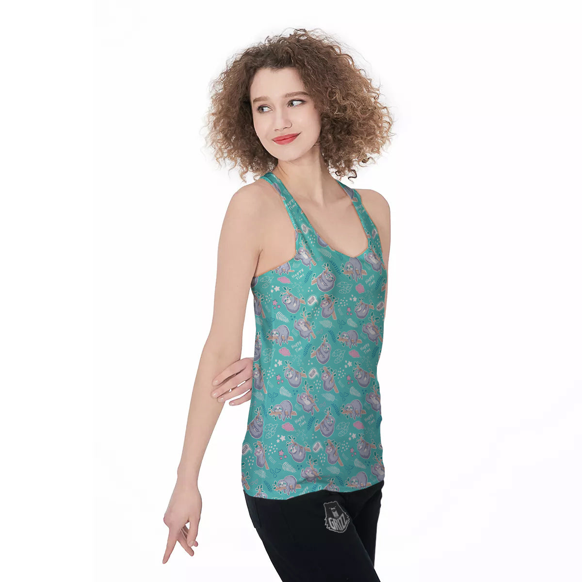 Sloth Cute Print Pattern Women's Racerback Tank Top-grizzshop