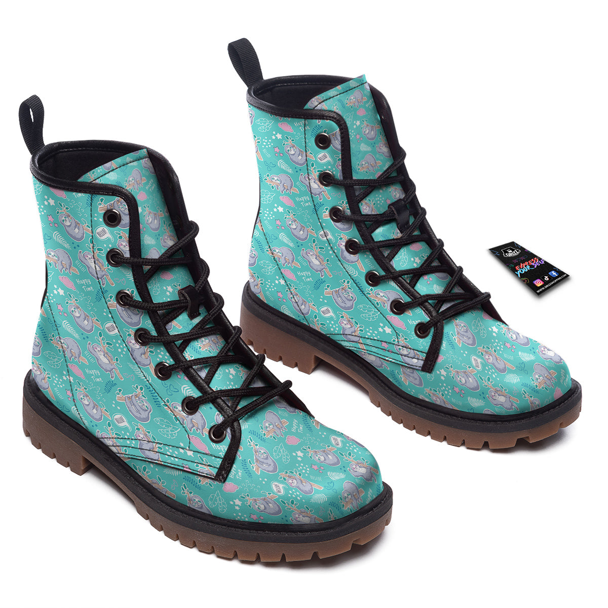 Sloth Cute Print Pattern Work Boots-grizzshop