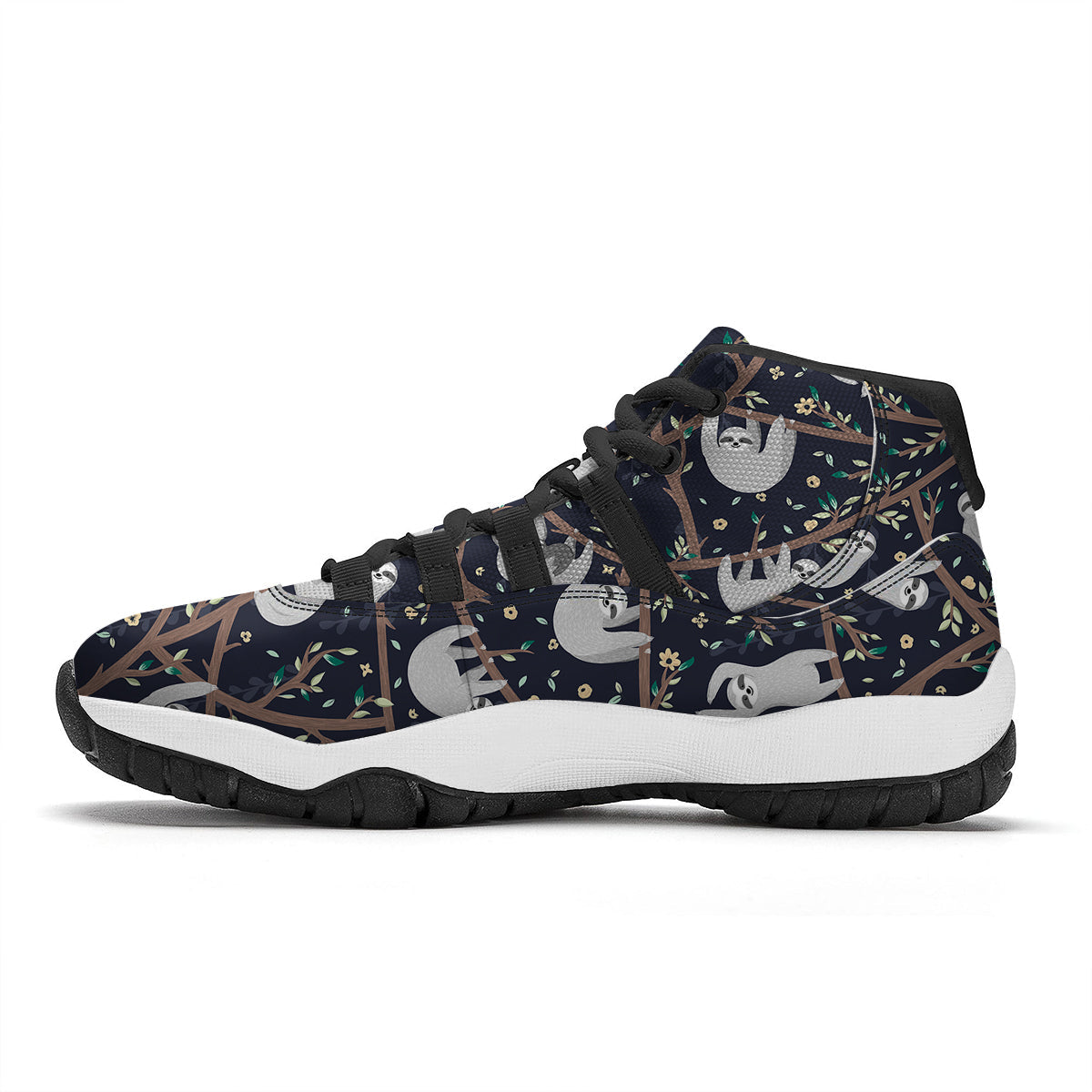 Sloth Floral Pattern Print Black Bball Shoes-grizzshop