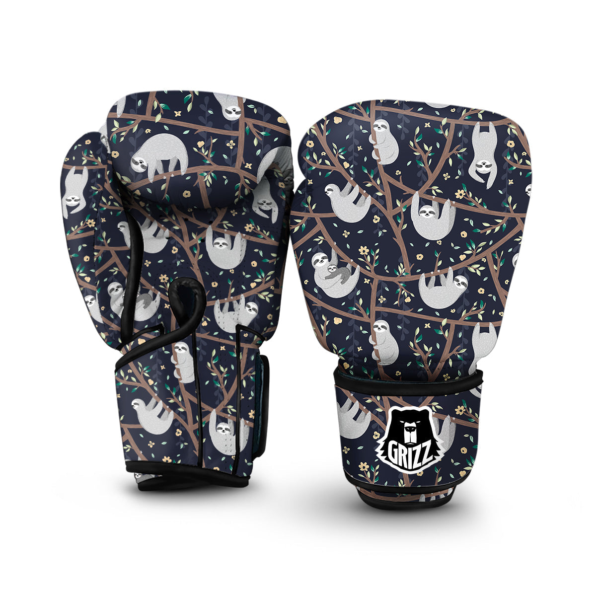 Sloth Floral Pattern Print Boxing Gloves-grizzshop