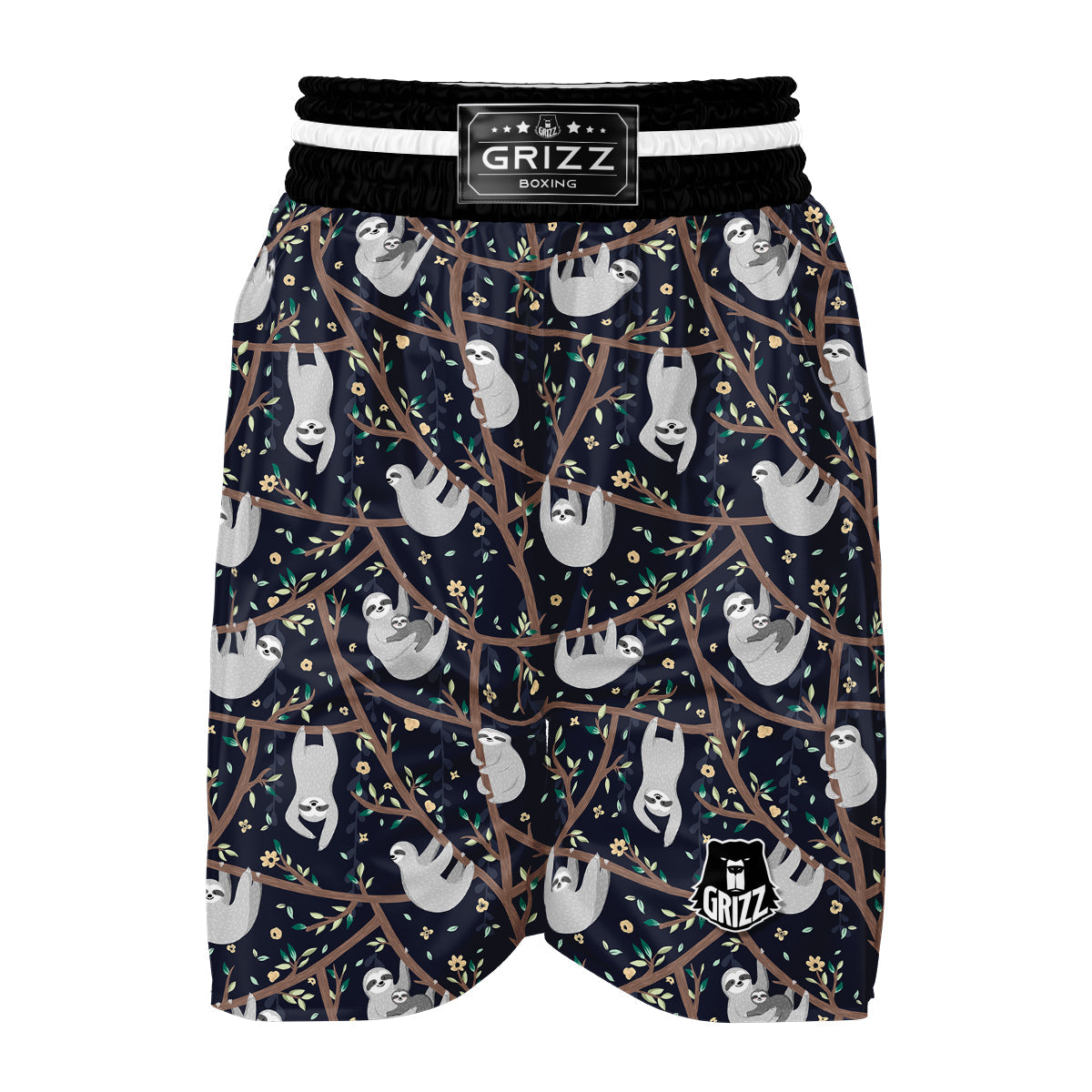 Sloth Floral Pattern Print Boxing Shorts-grizzshop
