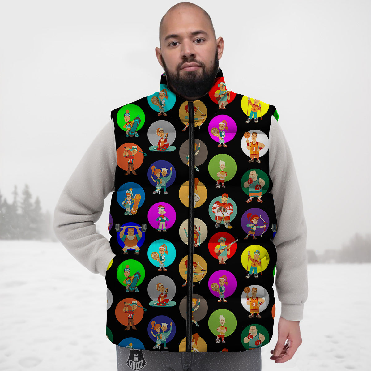 Sloth Floral Pattern Print Down Vest