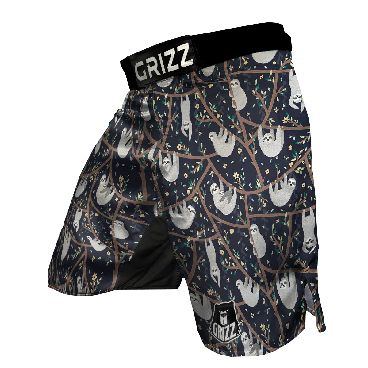 Sloth Floral Pattern Print MMA Shorts-grizzshop