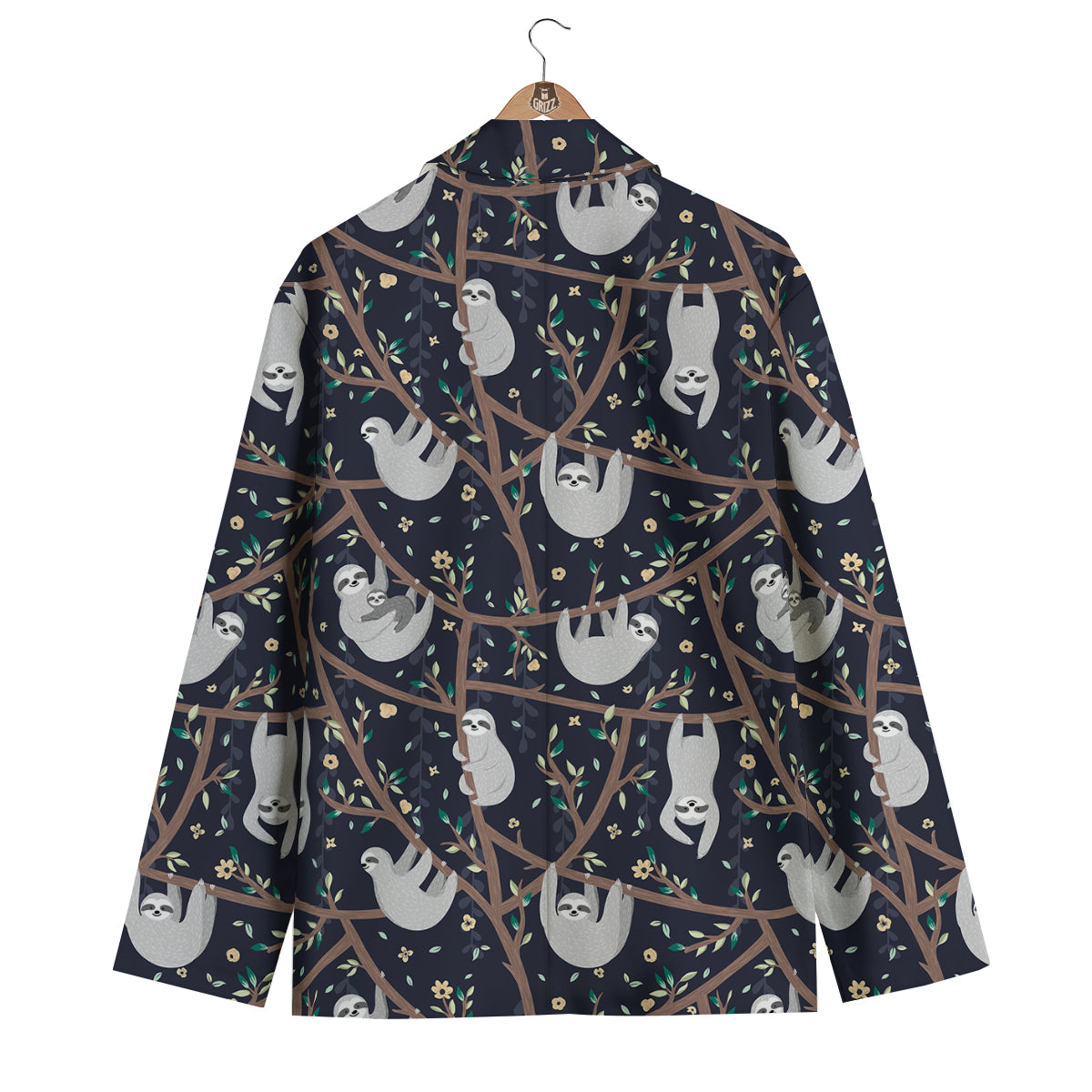 Sloth Floral Pattern Print Men's Blazer-grizzshop
