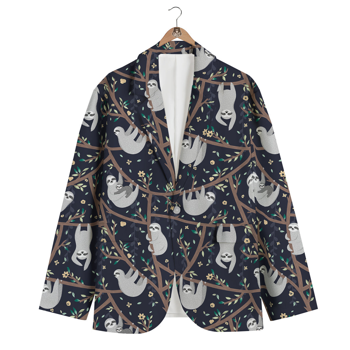 Sloth Floral Pattern Print Men's Blazer-grizzshop