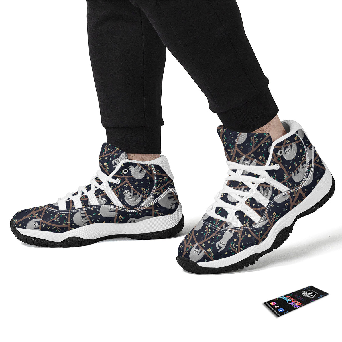 Sloth Floral Pattern Print White Bball Shoes-grizzshop