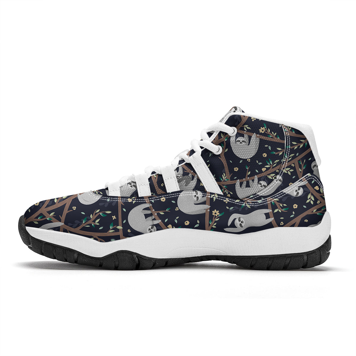 Sloth Floral Pattern Print White Bball Shoes-grizzshop