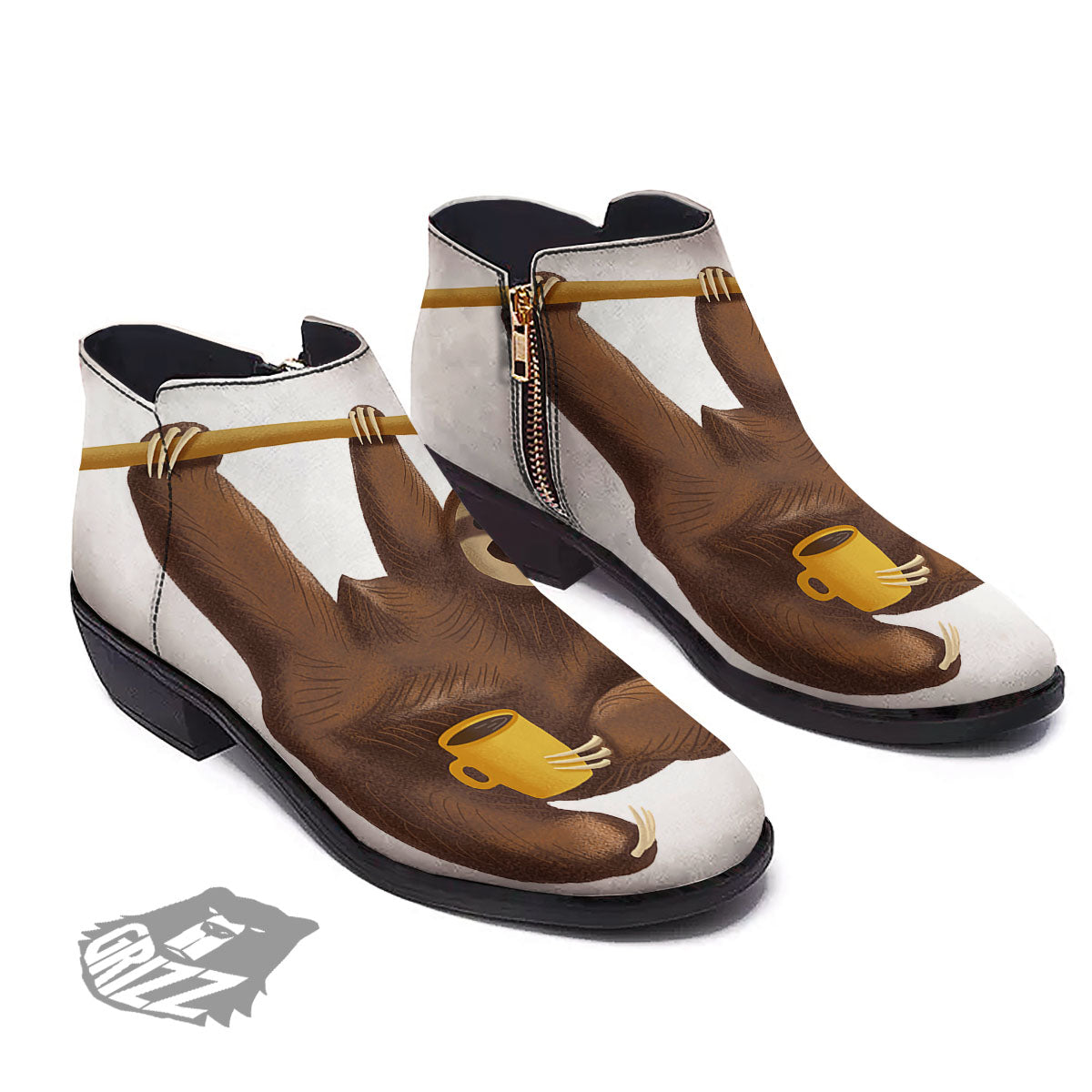 Sloth Happy Print Ankle Boots-grizzshop