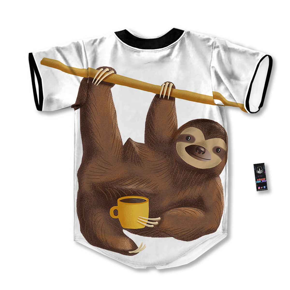 Sloth Happy Print Baseball Jersey-grizzshop
