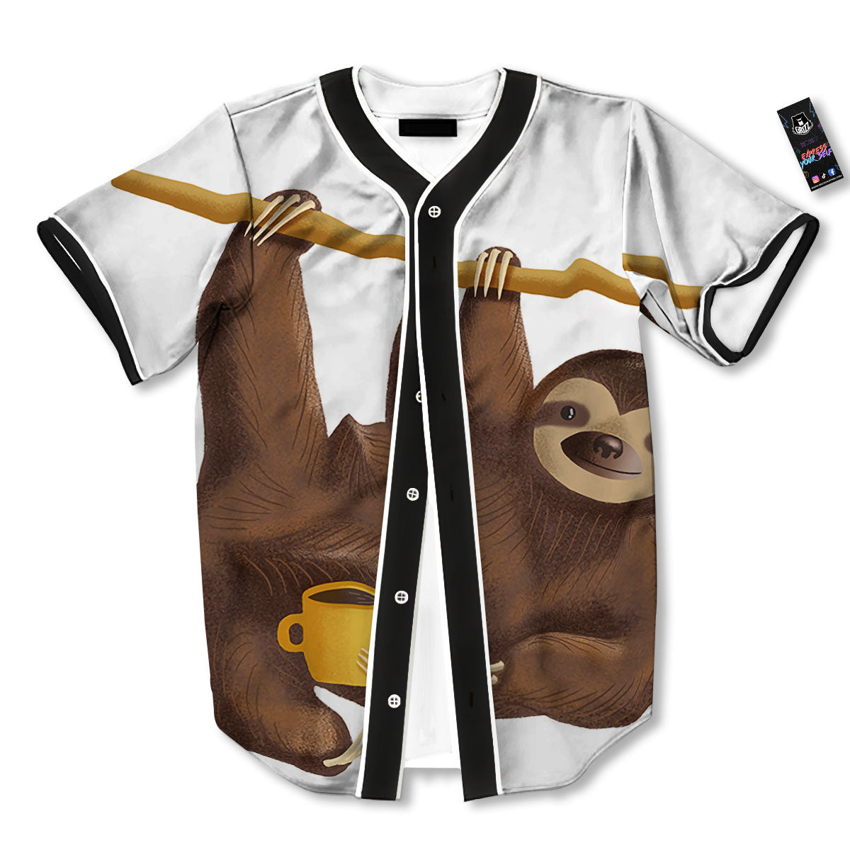 Sloth Happy Print Baseball Jersey-grizzshop