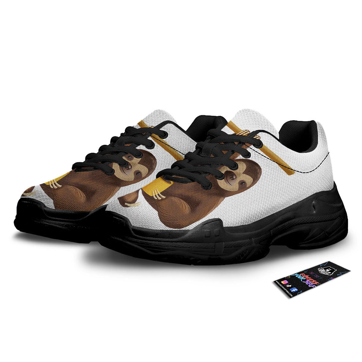 Sloth Happy Print Black Chunky Shoes-grizzshop