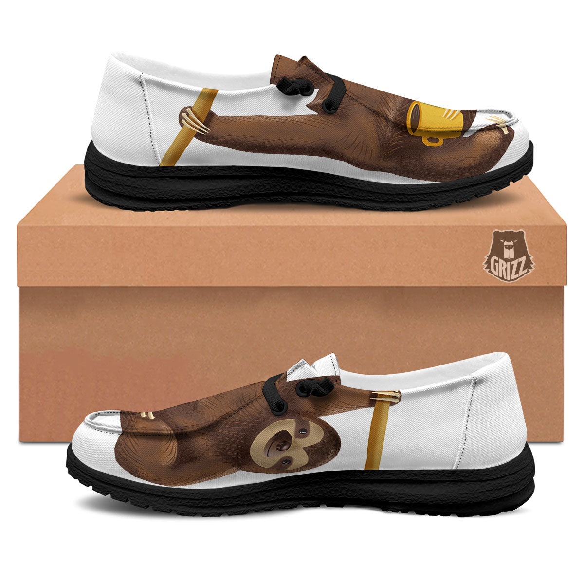 Sloth Happy Print Black Loafers-grizzshop