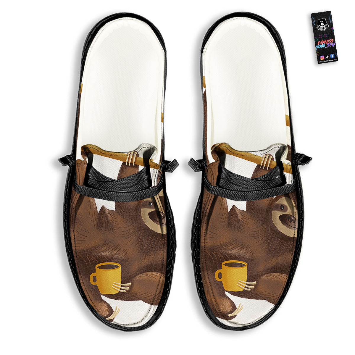 Sloth Happy Print Black Loafers-grizzshop