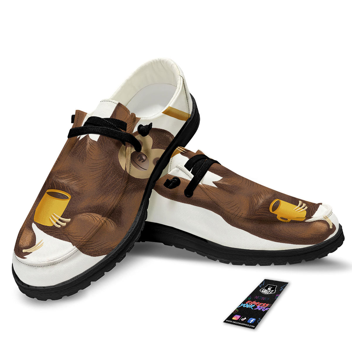 Sloth Happy Print Black Loafers-grizzshop