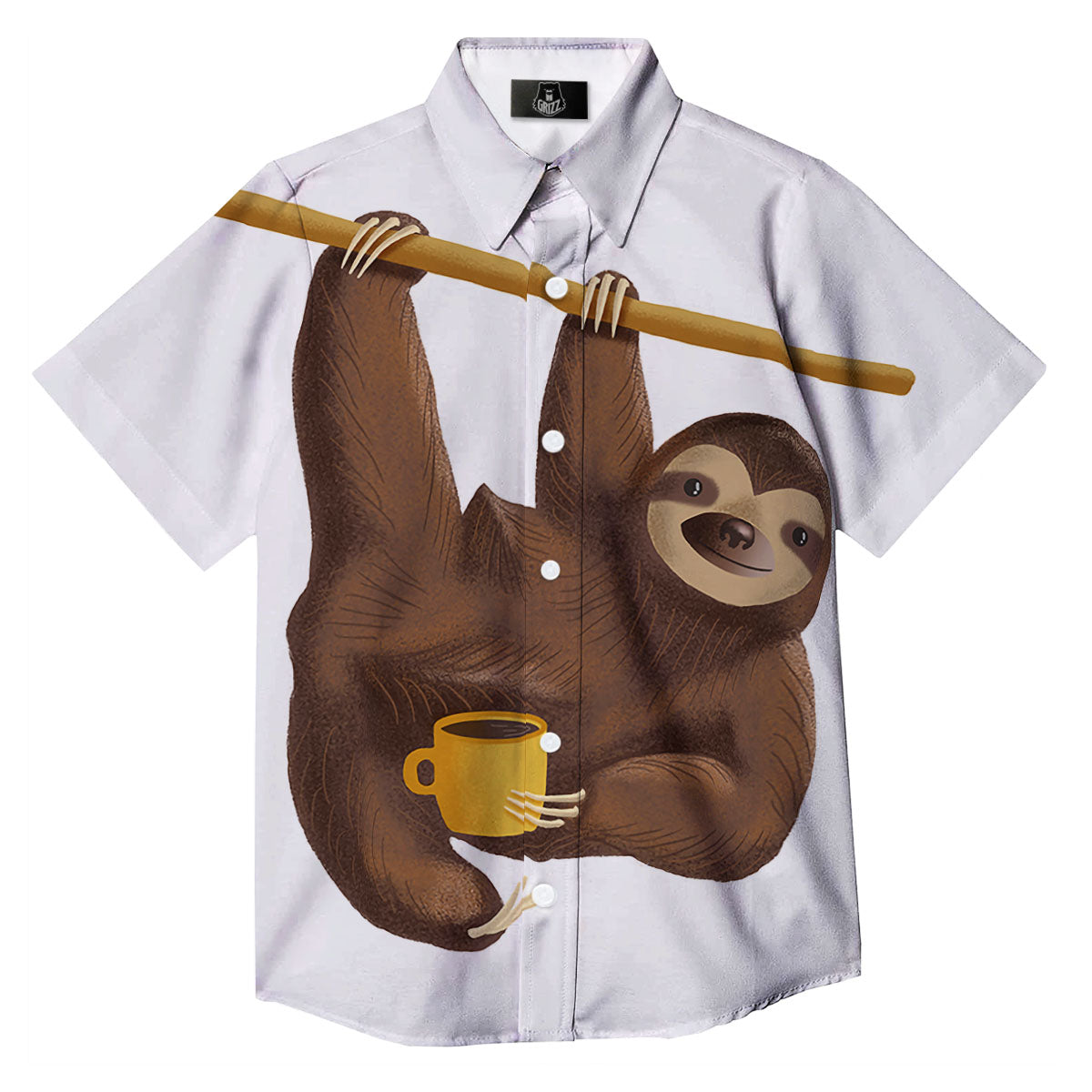 Sloth Happy Print Button Up Shirt-grizzshop