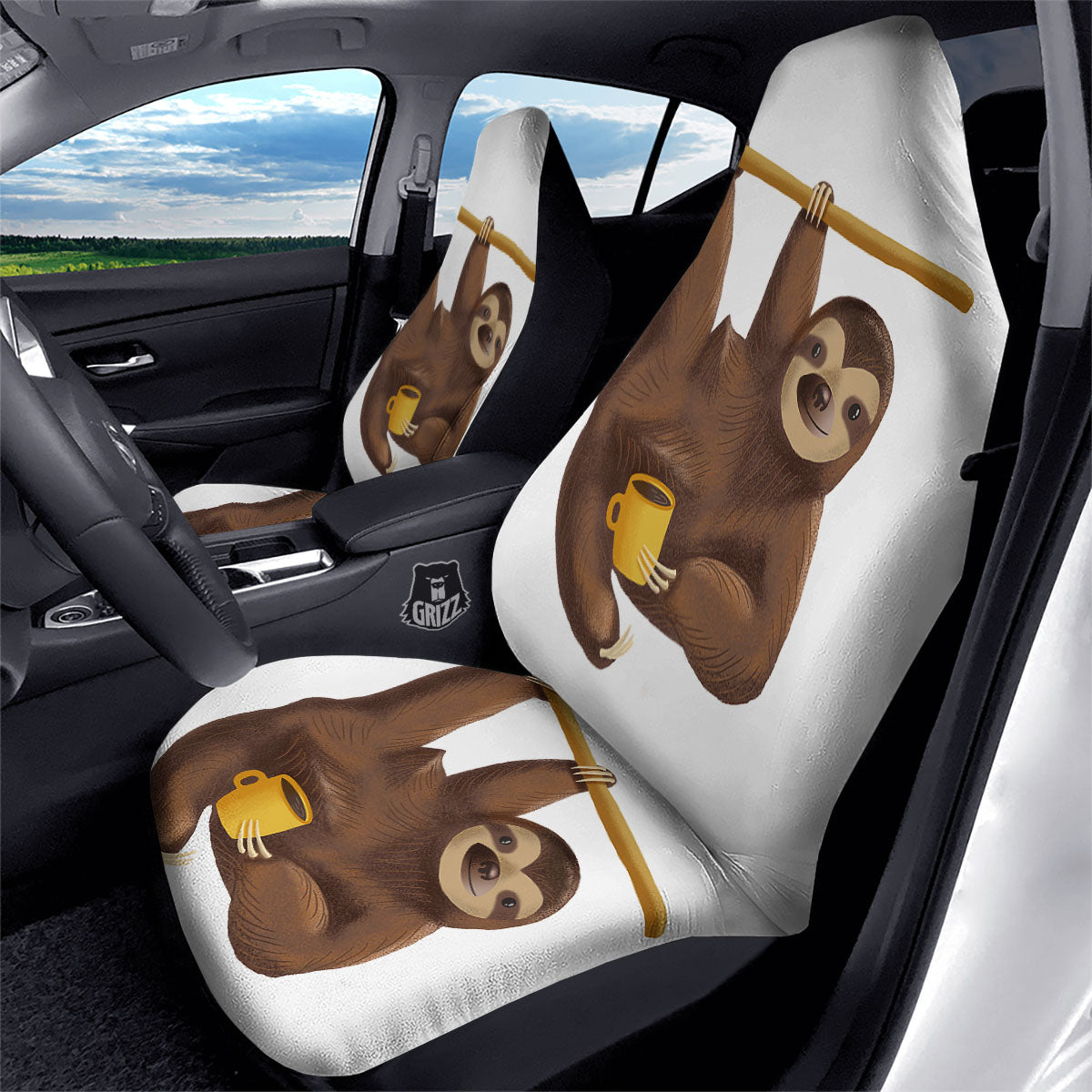 Sloth Happy Print Car Seat Covers-grizzshop