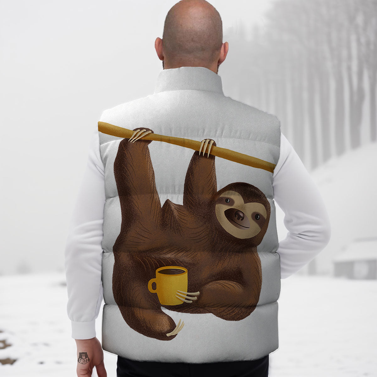 Sloth Happy Print Down Vest