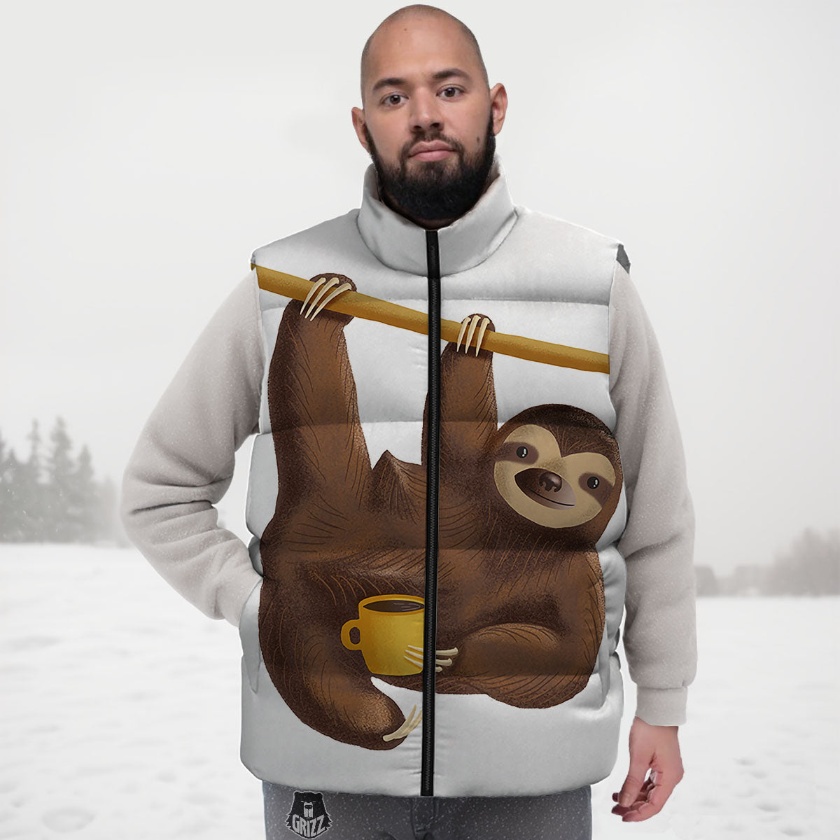 Sloth Happy Print Down Vest