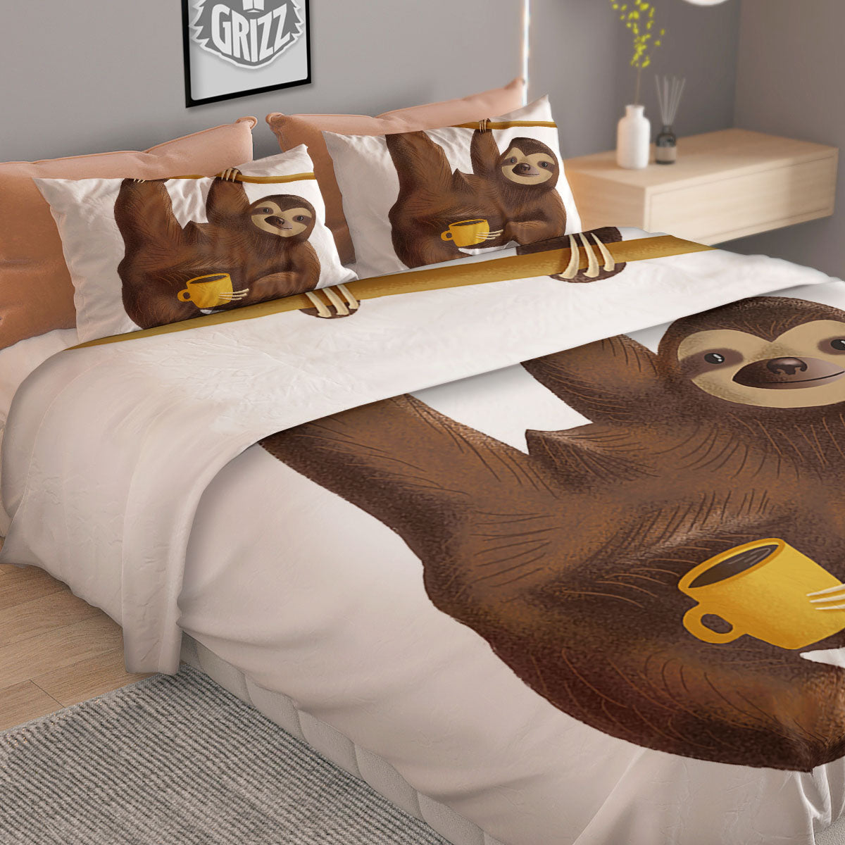 Sloth Happy Print Duvet Cover Bedding Set