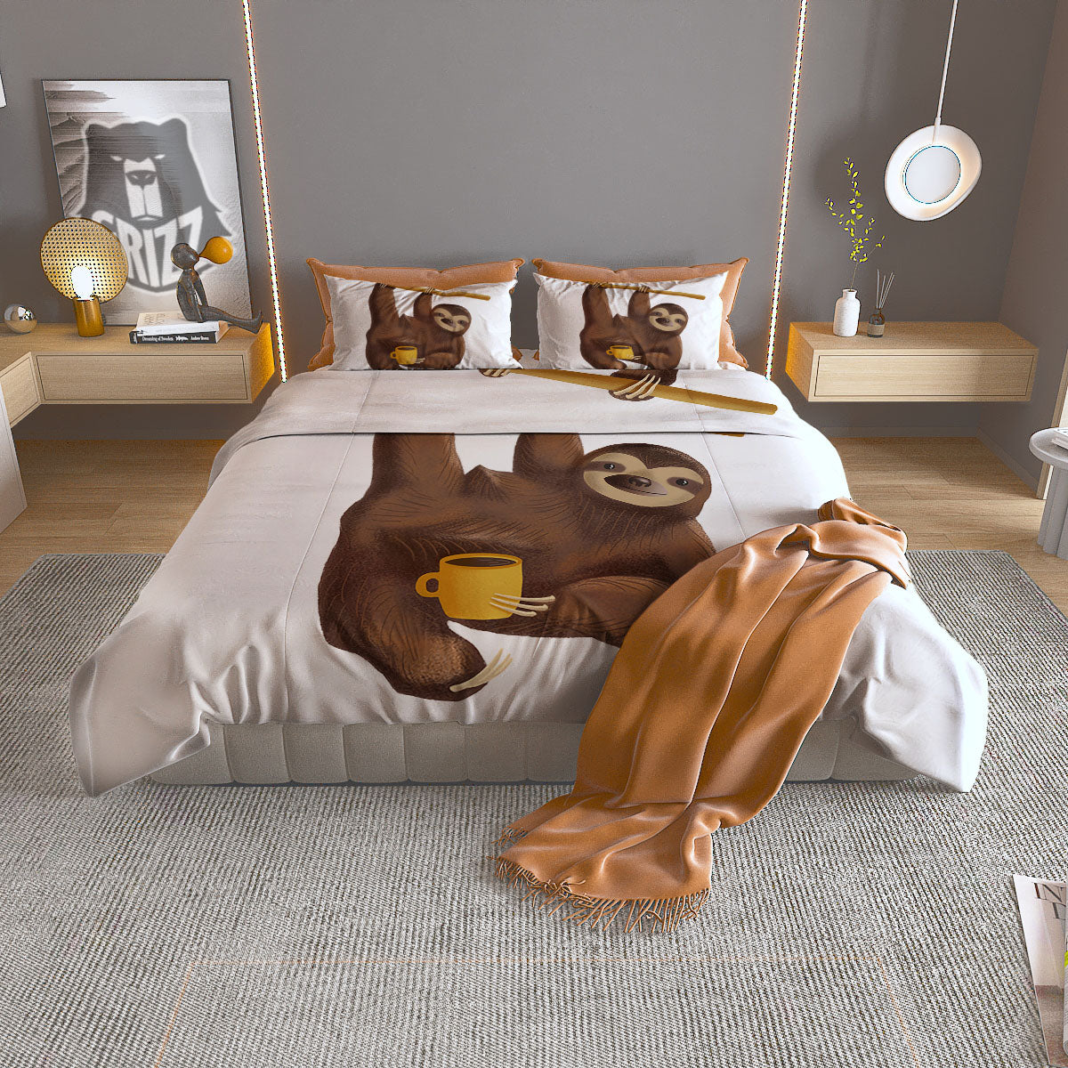 Sloth Happy Print Duvet Cover Bedding Set