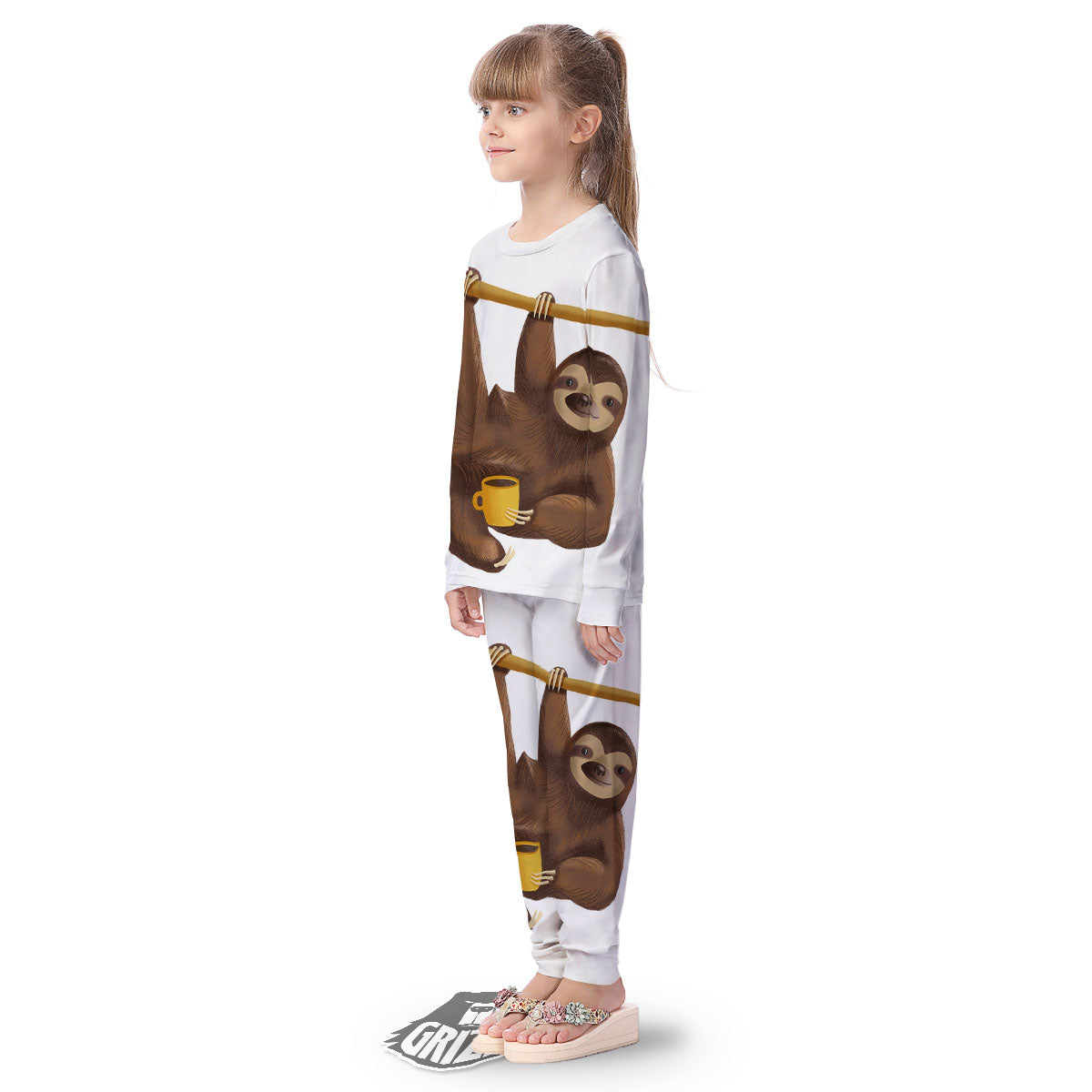 Sloth Happy Print Kid's Pajamas-grizzshop