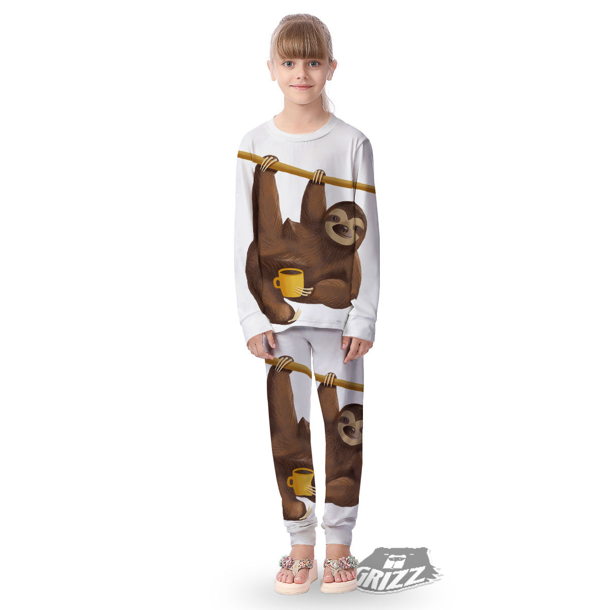 Sloth Happy Print Kid's Pajamas-grizzshop