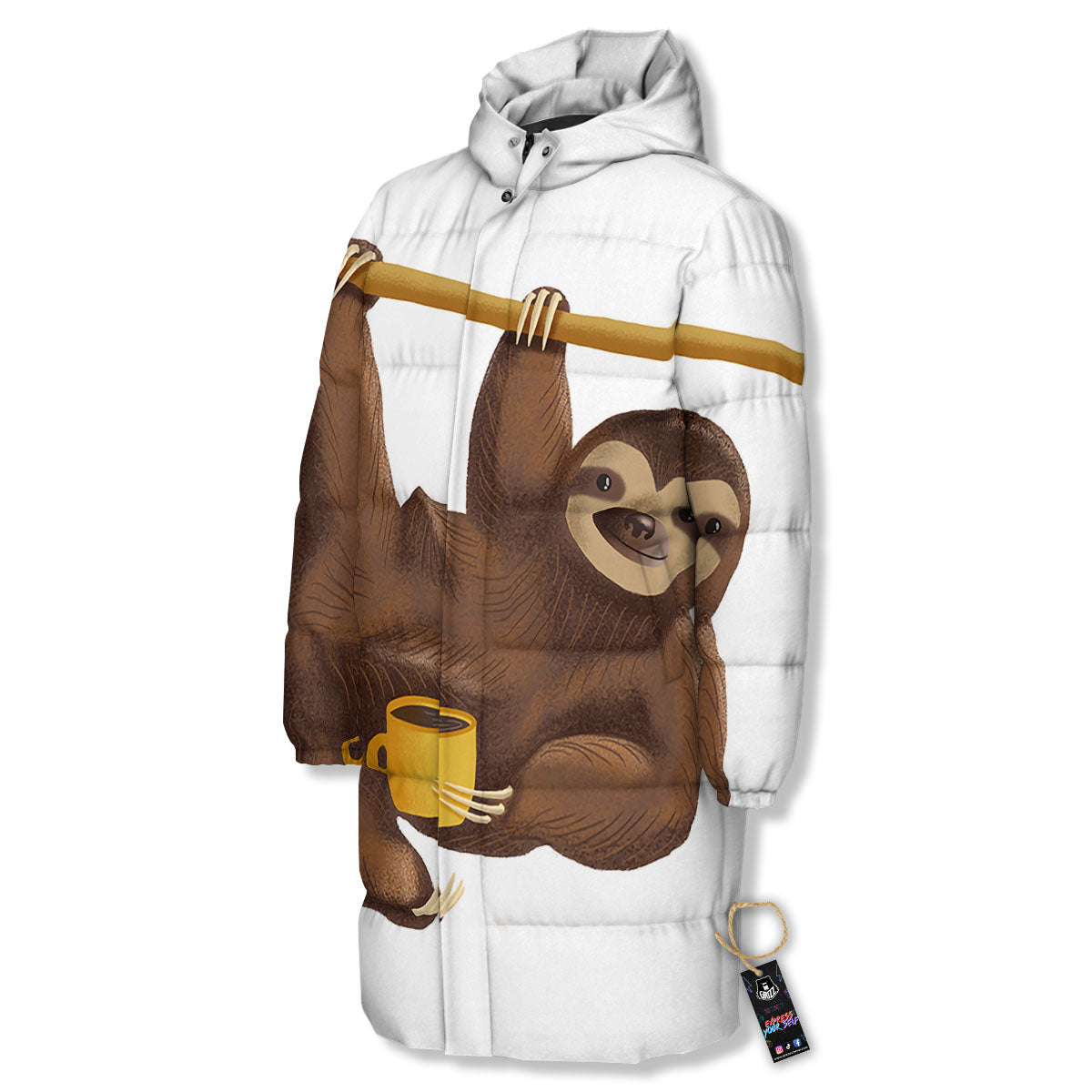 Sloth Happy Print Long Down Jacket-grizzshop
