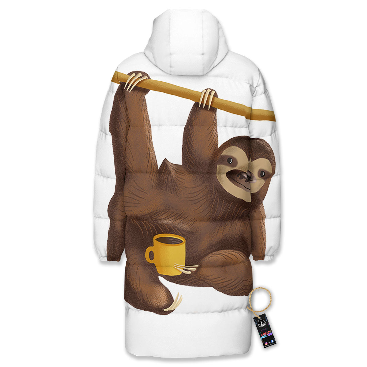 Sloth Happy Print Long Down Jacket-grizzshop