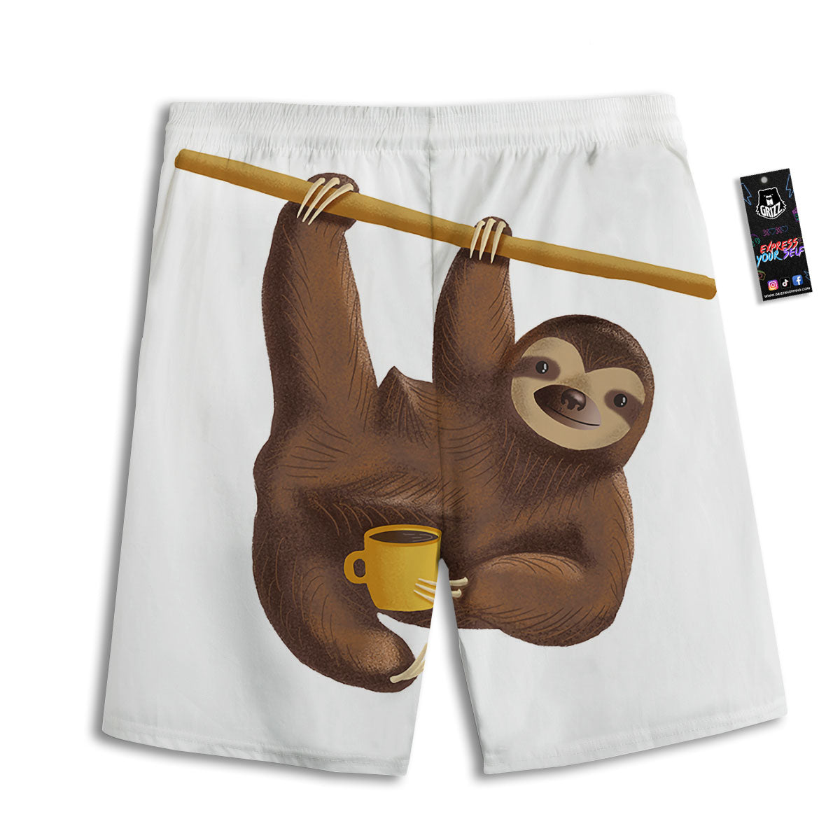 Sloth Happy Print Men's Athletic Shorts