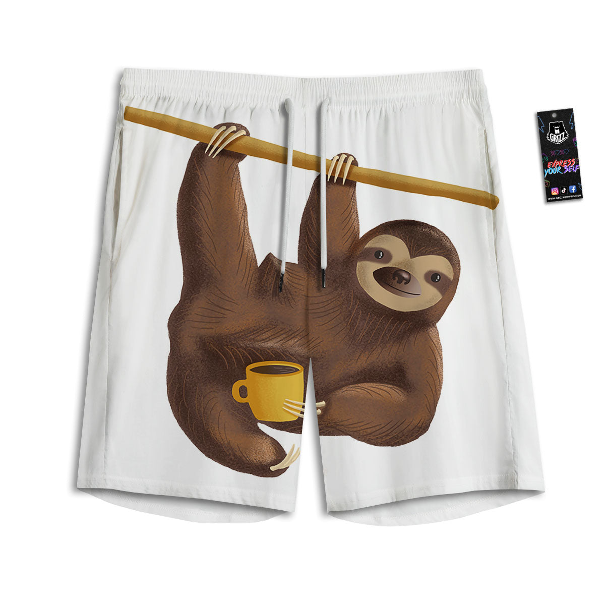 Sloth Happy Print Men's Athletic Shorts