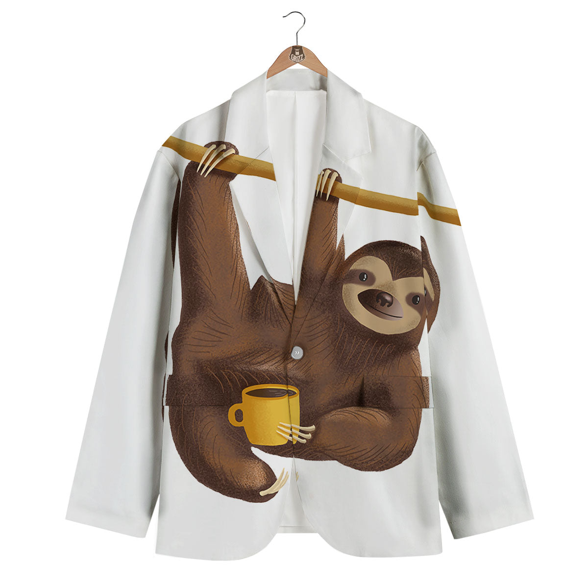 Sloth Happy Print Men's Blazer-grizzshop