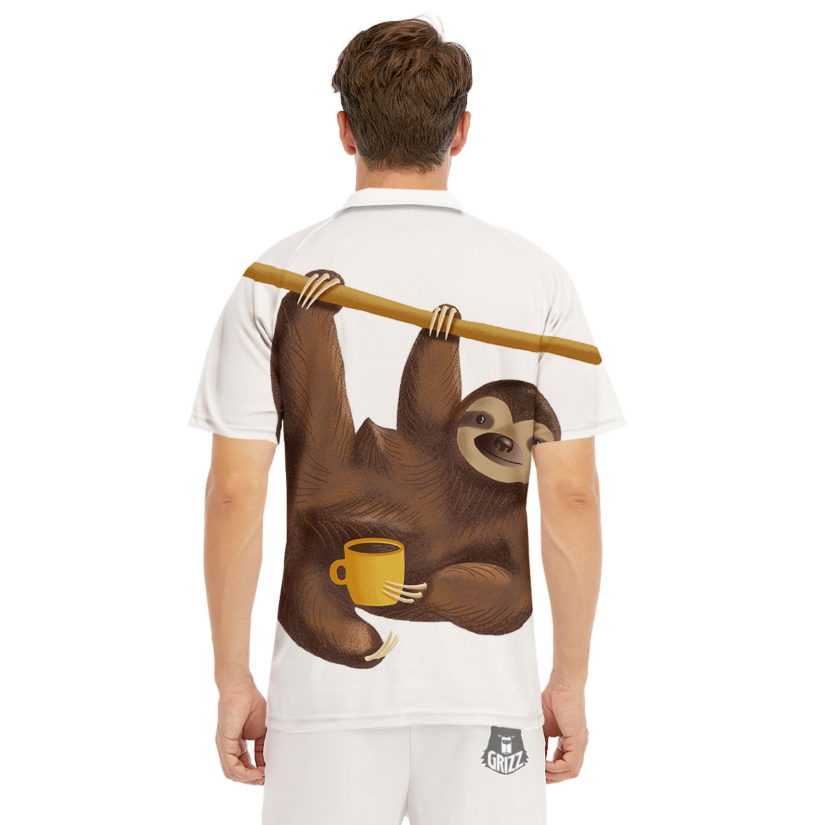 Sloth Happy Print Men's Golf Shirts-grizzshop