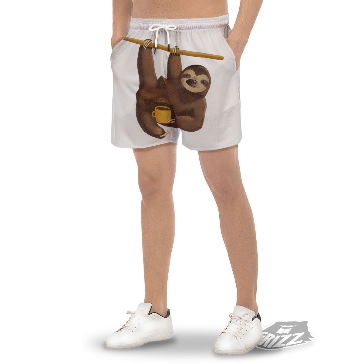 Sloth Happy Print Men's Gym Shorts-grizzshop