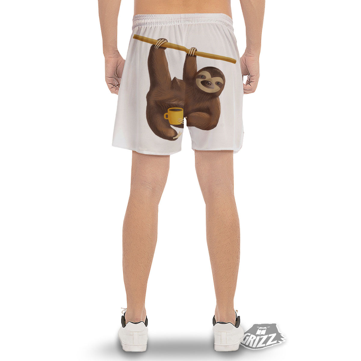 Sloth Happy Print Men's Gym Shorts-grizzshop