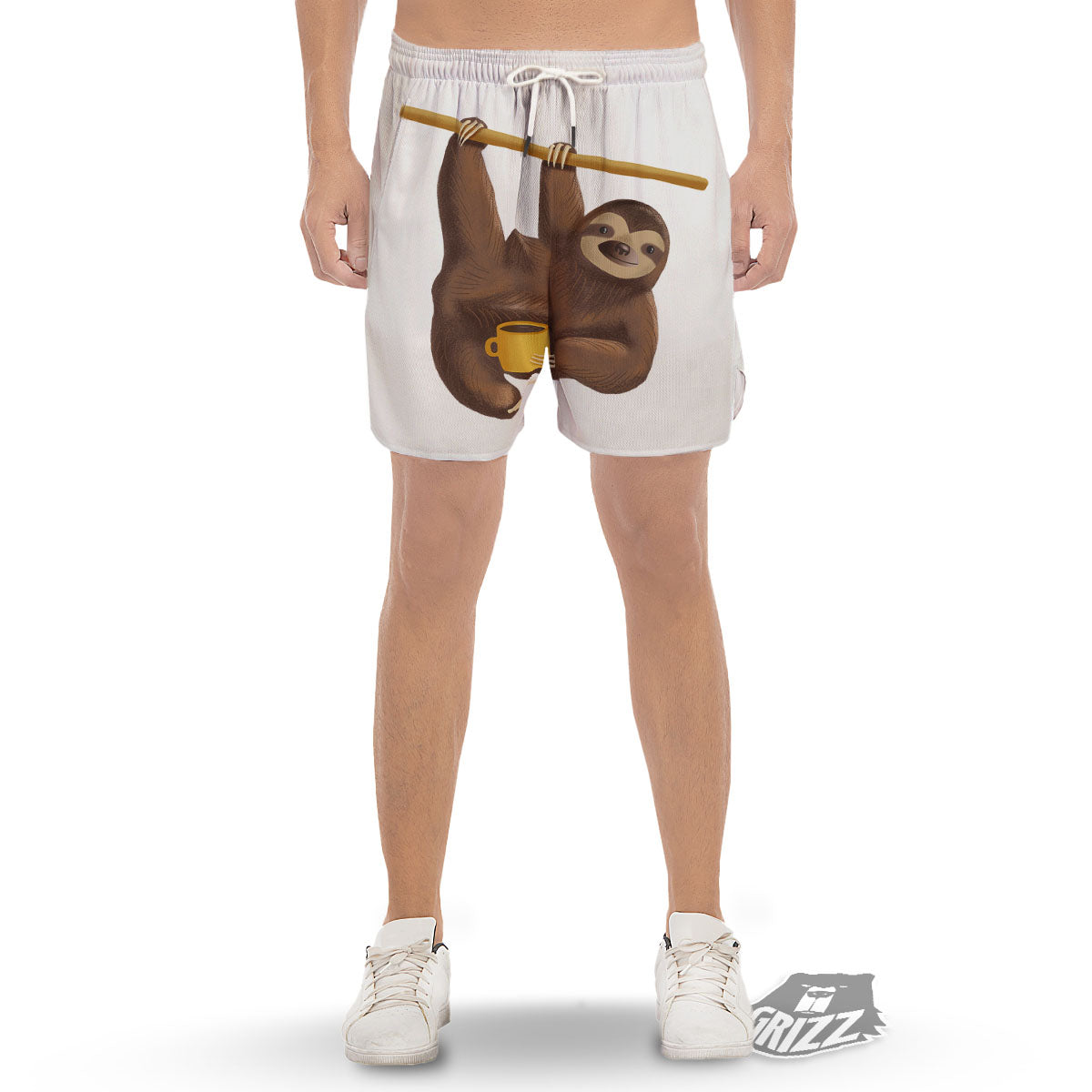 Sloth Happy Print Men's Gym Shorts-grizzshop