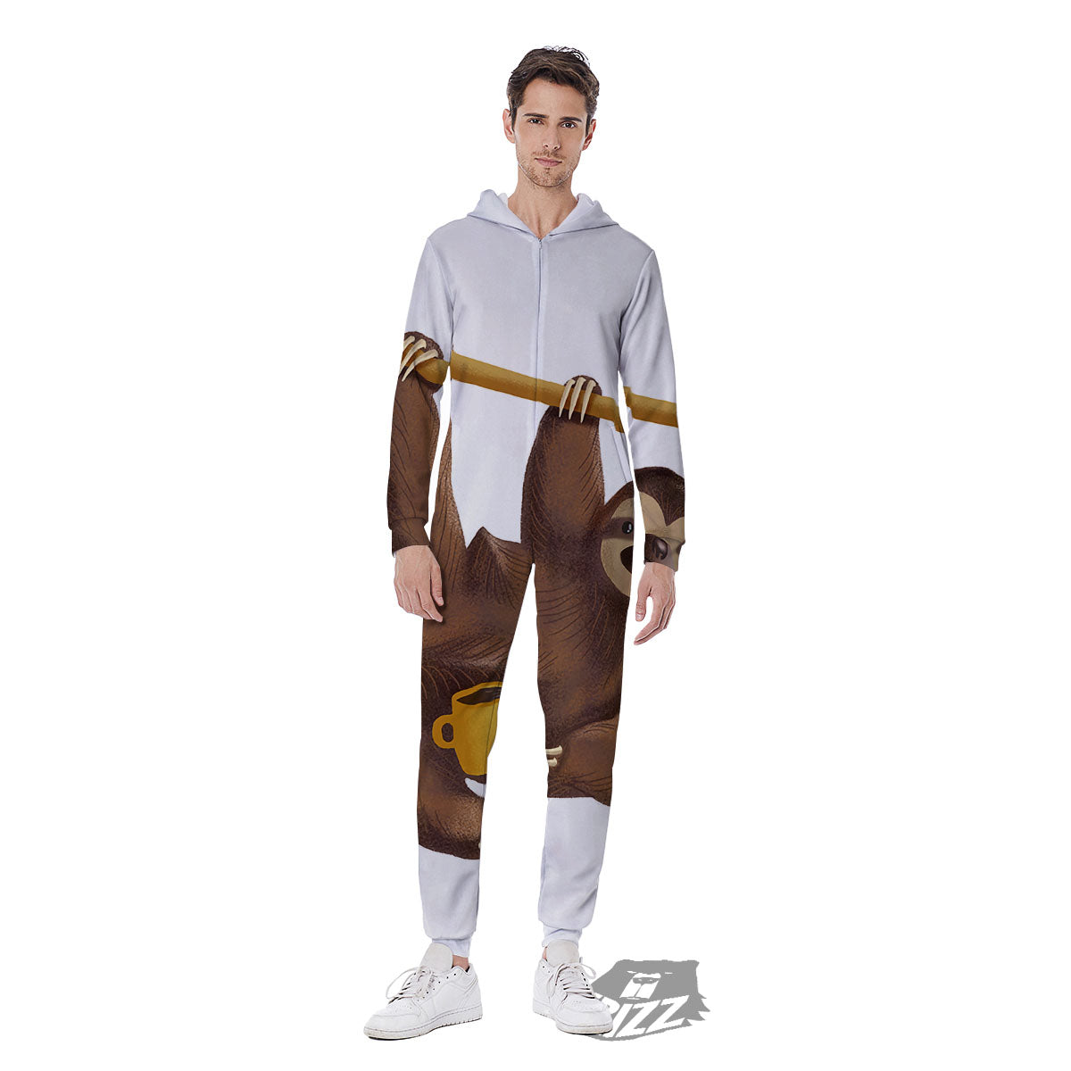 Sloth Happy Print Men's Jumpsuit-grizzshop