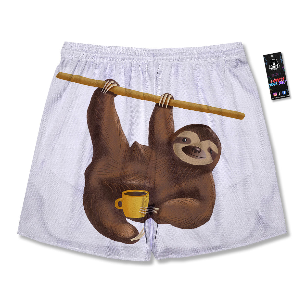 Sloth Happy Print Men's Running Shorts-grizzshop