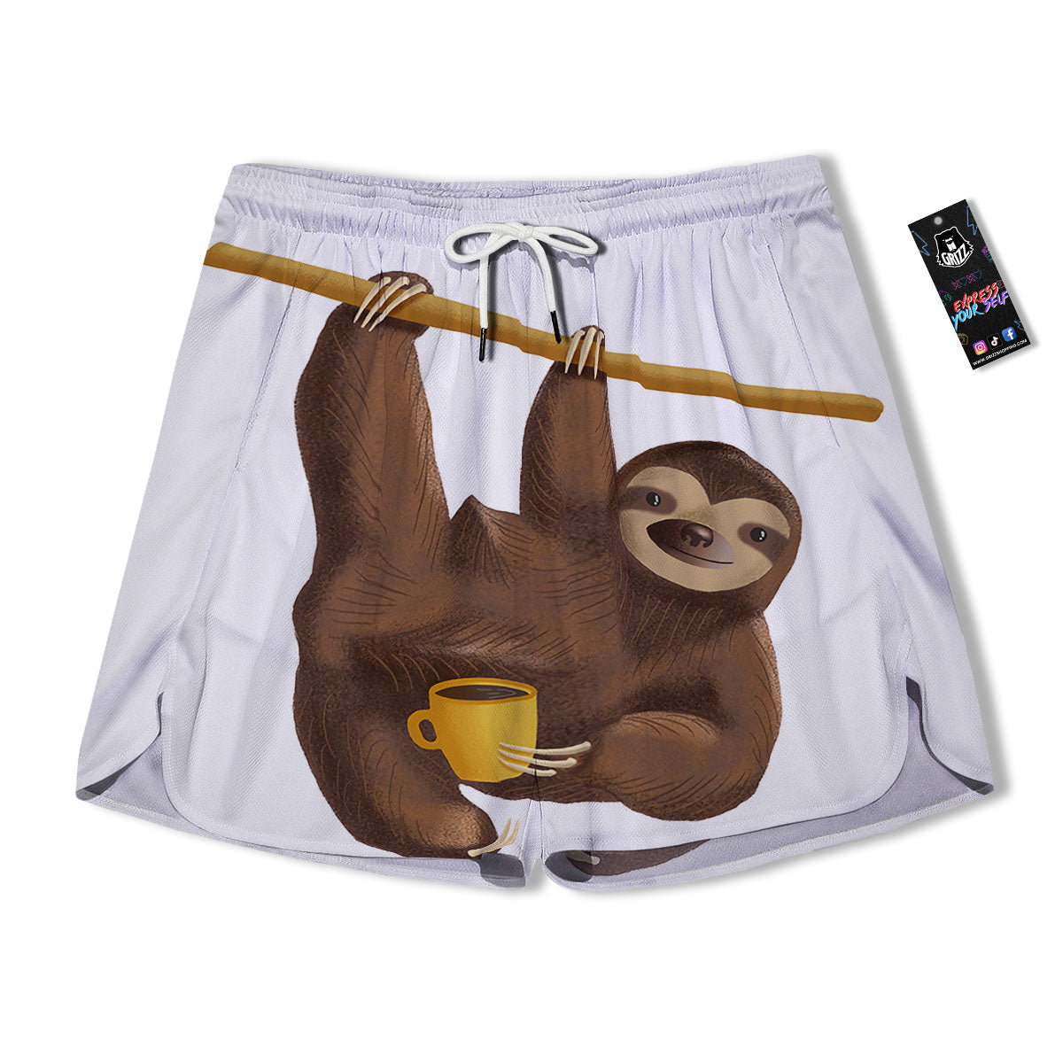 Sloth Happy Print Men's Running Shorts-grizzshop