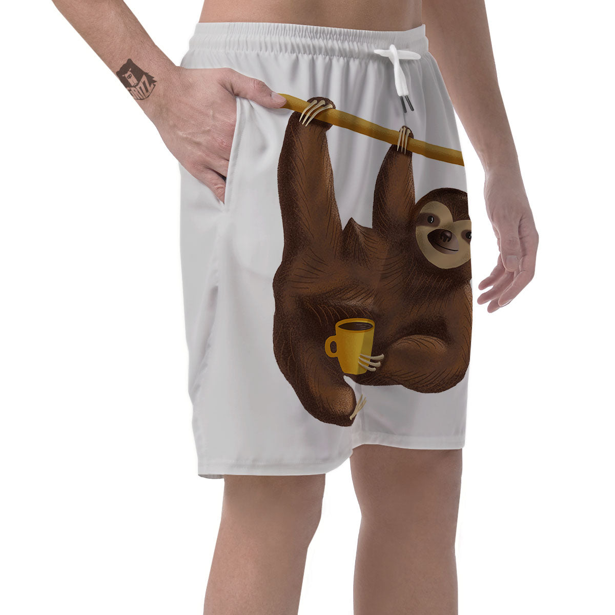 Sloth Happy Print Men's Shorts-grizzshop