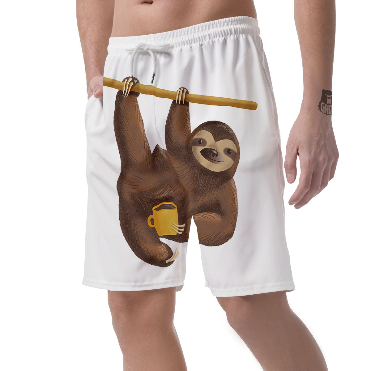Sloth Happy Print Men's Shorts-grizzshop