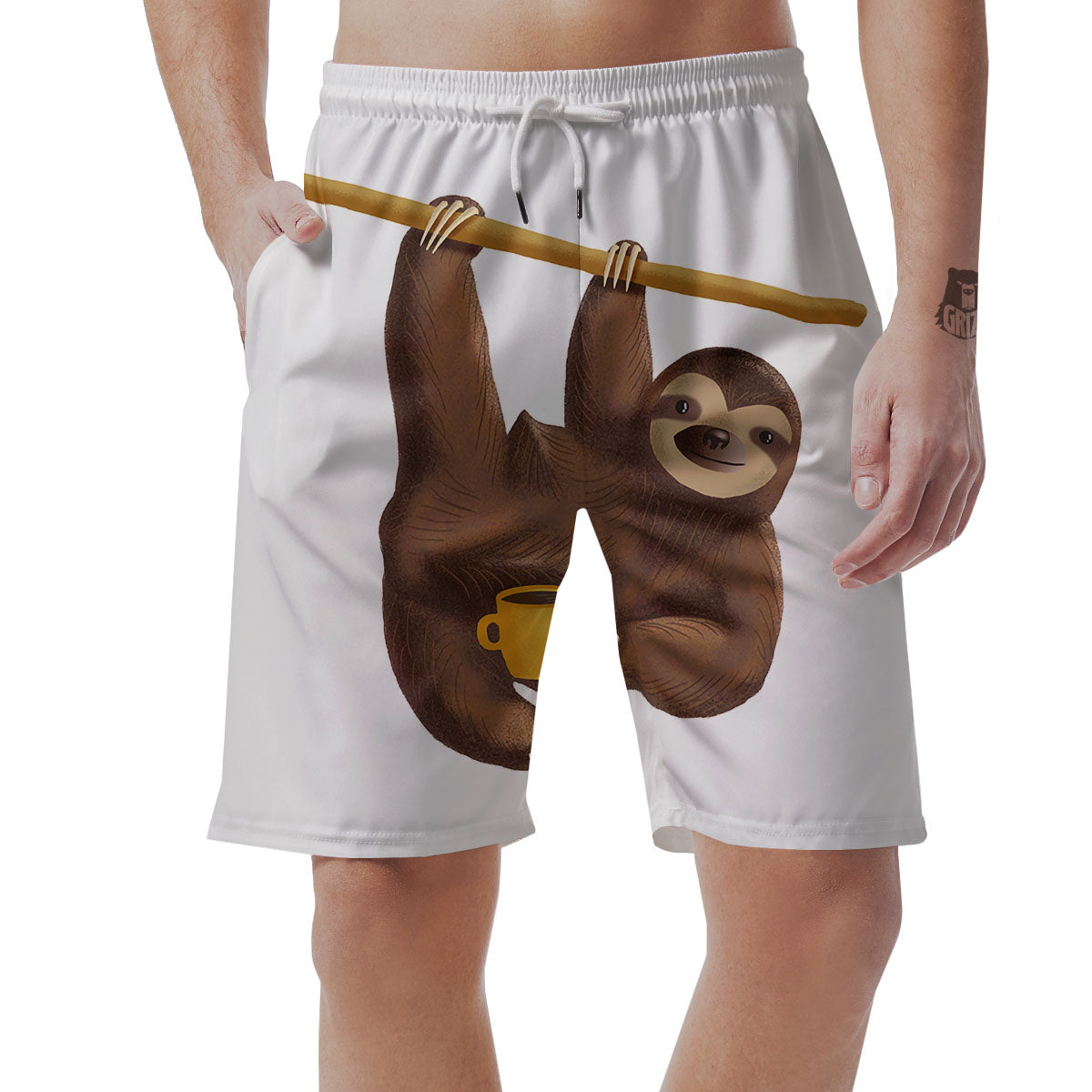 Sloth Happy Print Men's Shorts-grizzshop