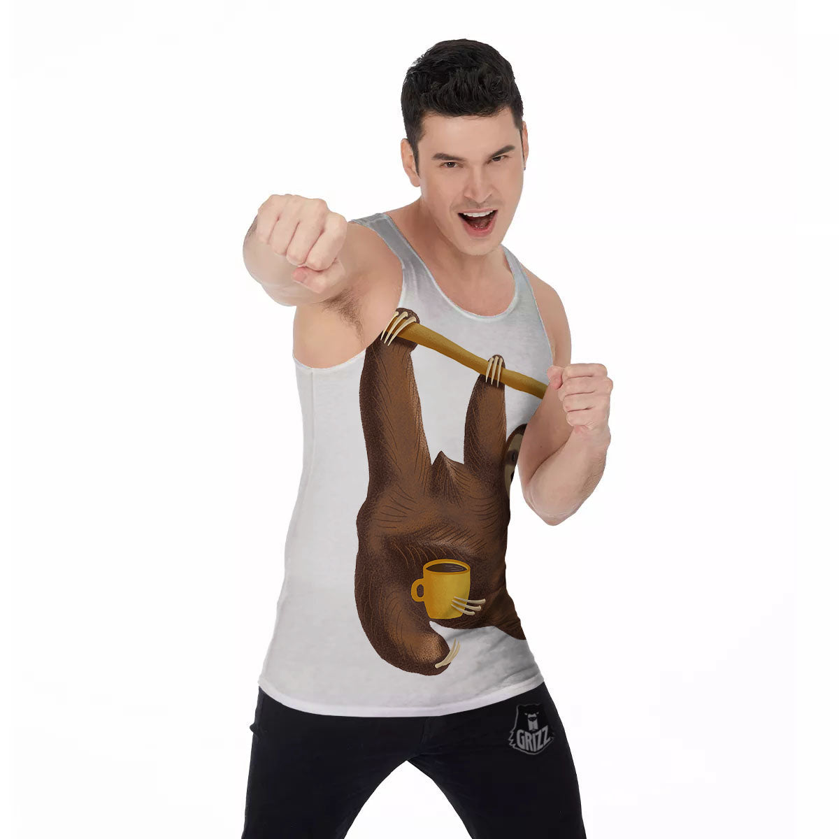 Sloth Happy Print Men's Tank Top-grizzshop