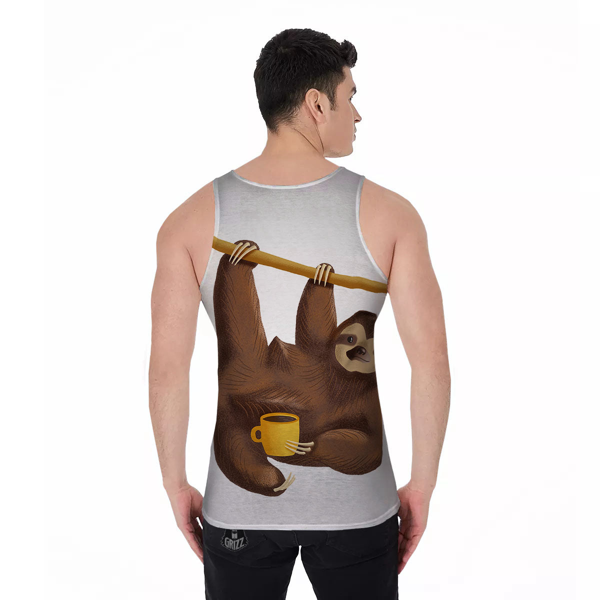 Sloth Happy Print Men's Tank Top-grizzshop