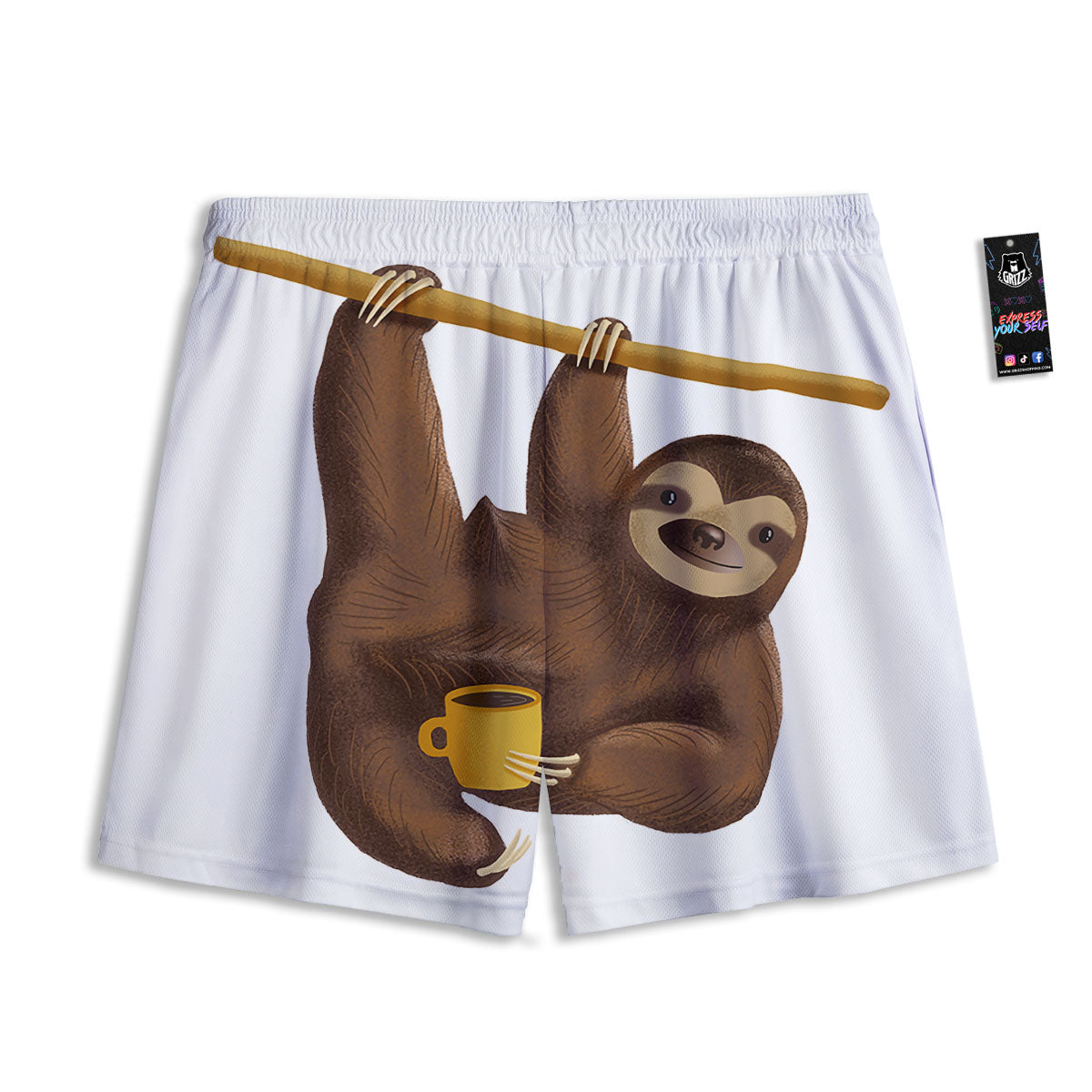 Sloth Happy Print Mesh Shorts