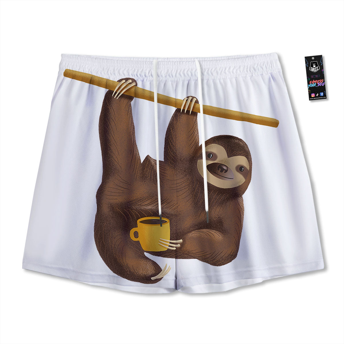 Sloth Happy Print Mesh Shorts